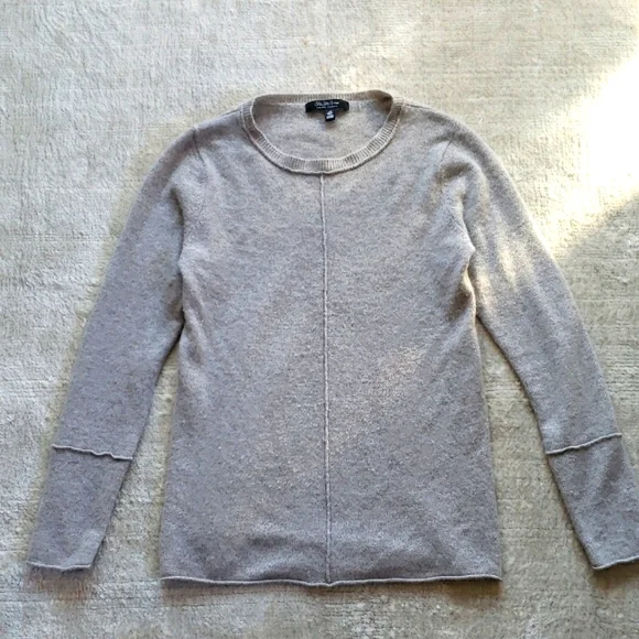 Saks Fifth Avenue 100% Cashmere Sweater with Jewel Neckline | Taupe | Si… - Picture 1 of 3